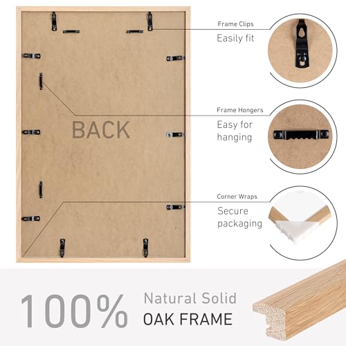 16x24 Poster Frame Set of 4 Natural Solid Oak Photo Frames with 12x18 Removable Mat Wall Hanging Large Handcrafted Frame with HD Plexiglass Wall and Tabletop Display Large Picture Frame (4 Count)
