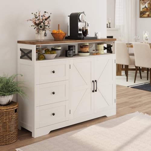 Farmhouse Buffet Cabinet with Drawers & Open Shelf