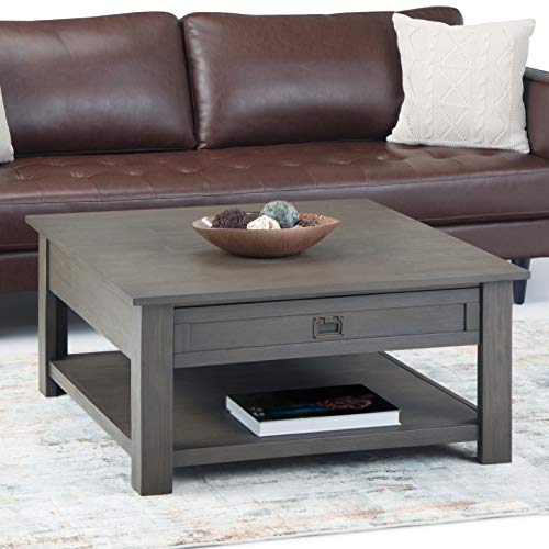 Monroe 38" Wide Solid Acacia Wood Square Coffee Table in Grey