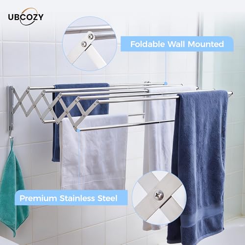 Clothes Drying Rack Wall Mounted with Hooks