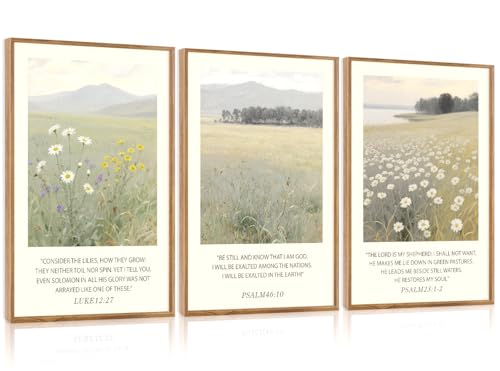 3 Pcs Wildflower Meadow Scripture Framed Wall Art 24x36 Inch