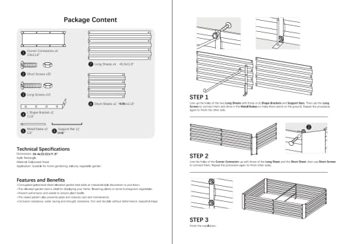 8x2x1ft Green Metal Raised Garden Bed Kit