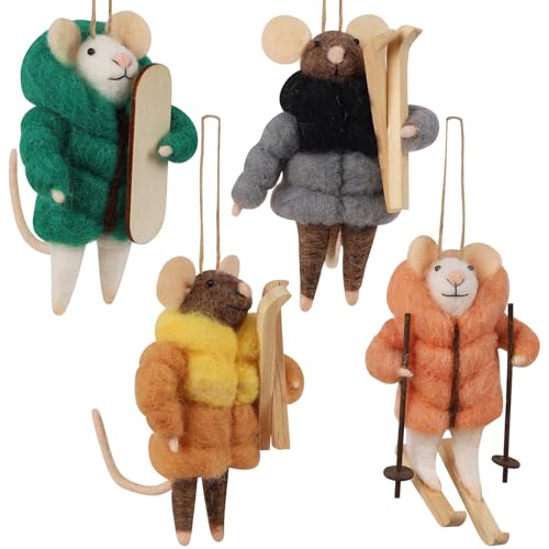 Set of 4 Christmas Felt Skiing Mice Ornaments (4 Count)