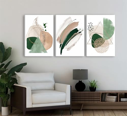 3Pcs Framed Sage Green Minimalist Geometric Abstract Wall Art (3 Count)