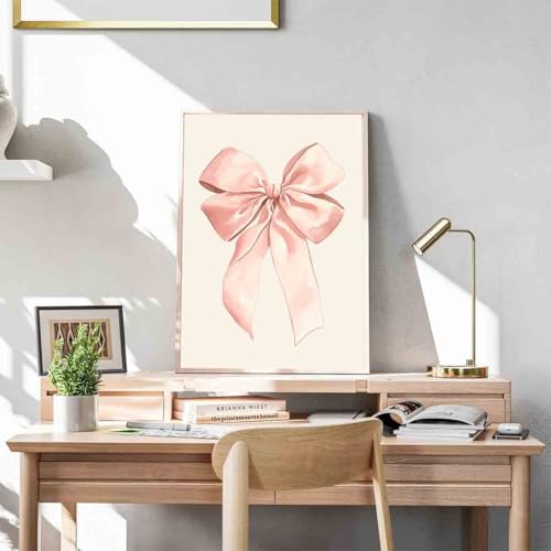Pink Bow Painting Balletcore Girl Art Light Pink Bow Painting Preppy Aesthetic Wall Art Watercolor Preppy Coquette Posters Funky Coquette Living Room Decor 16x24inch No Frame