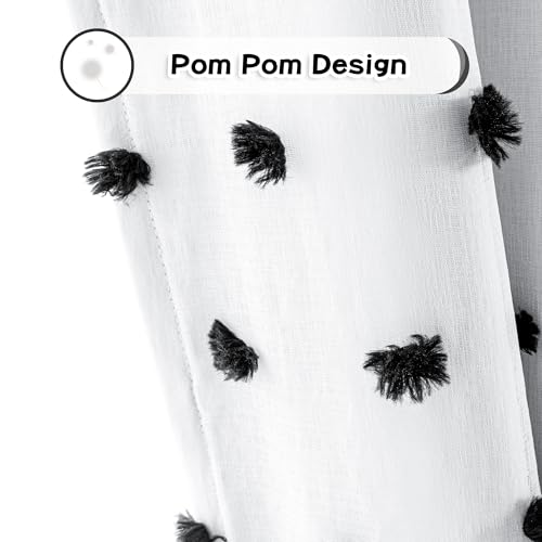 Blackout Curtains for Kids Bedroom 100% Light Block Out Thermal Insulated Curtain 63 Inches Grommet Room Darkening Curtains Privacy Window Drapes with Black Pom Pom Sheer 2 PCS (2 Count)