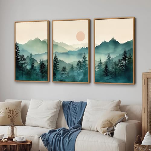 Large Boho Mountain Framed Canvas Wall Art Set (3 Count)