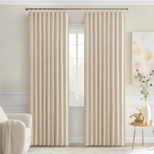 Cream Beige Back Tab Blackout Curtains 52x90 Inch Long 2 Panels Set (2 Count)