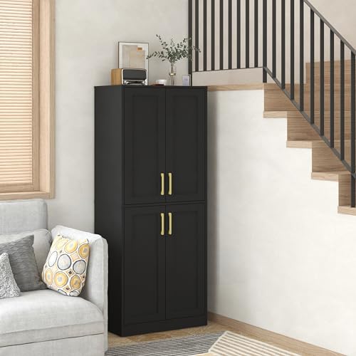 Tall Storage Cabinet with Doors & Shelf for Bathroom