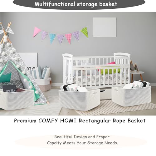 Cotton Rope Woven Basket with Handles for Shelves