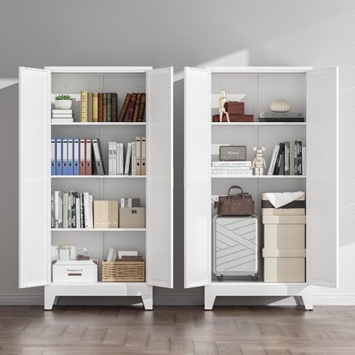White Farmhouse Storage Kitchen Pantry Cabinet with 2 Barn Door