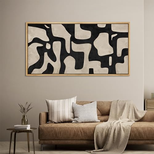 Extra Large Framed Canvas Print Wall Art Abstract Contours Black and White Illustrations Antique Retro Fine Art Illustrations Decorative Colorful for Bedroom