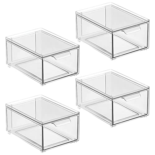 Stackable Storage Containers Box with Pull (4 Count)