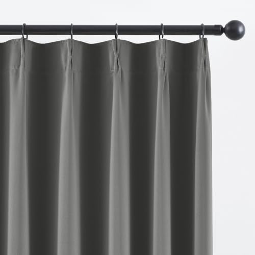 Grey Pinch Pleated Blackout Curtains 108 Inches Long for Hall Windows