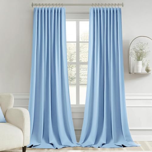 Sky Blue Back Tab Blackout Curtains 52x102 Inch Long 2 Panels Set (2 Count)