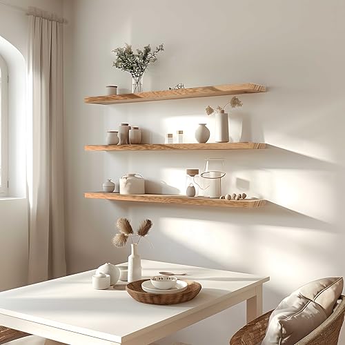 36 Inch Floating Shelves for Wall Rustic Light Wood Wall Shelves for Bedroom Set of 4 (4 Count)