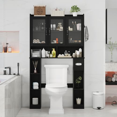 Over The Toilet Storage Cabinet with Glass Doors
