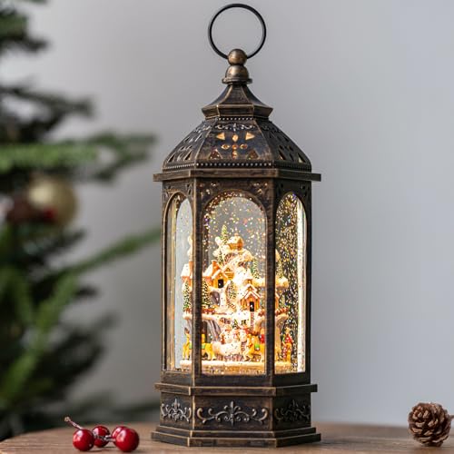 Animated Christmas Village Buildings with Moving Figurines Lighted Water Lantern