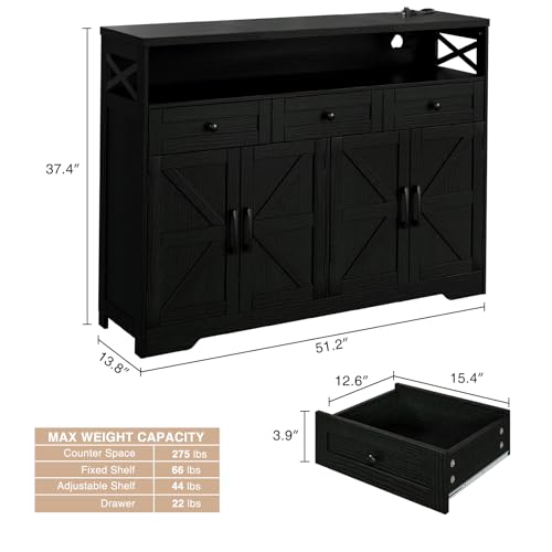 52" L Modern Farmhouse Sideboard Buffet Cabinet