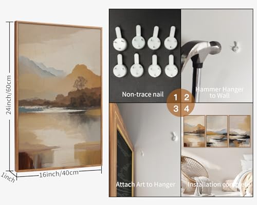 Beige Abstract Mountain Framed Canvas Wall Art (3 Count)
