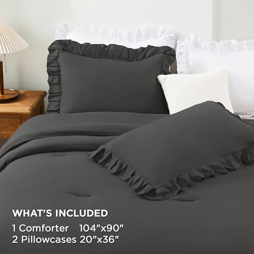 Dark Grey Ruffle Comforter Set King