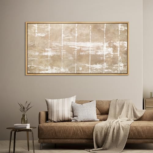 Extra Large Framed Canvas Print Wall Art Beige White Abstract Antique Retro Fine Art Illustrations Decorative Colorful for Bedroom