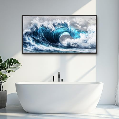 Blue Wave lPaintings Wall Art For Living Room Wall Decor For Bedroom Ocean Inspiration Wall Pictures Office Decor Posters Modern Printing Canvas Artwork Home Decor Black Framed 20x40 In
