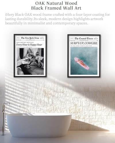 12x16in Every Hour Is Happy Hour Black Framed Newspaper Wall Art