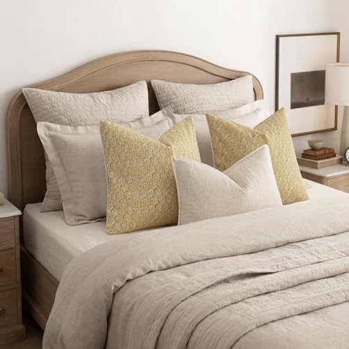 Decorative Floral Print Throw Pillow Covers 22×22 Light Yellow (2 Count)