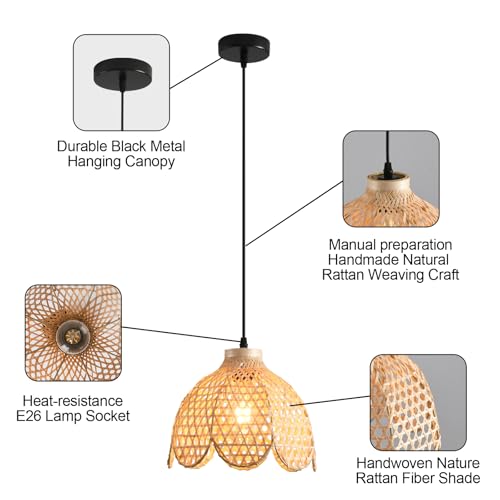 3 Pack Bamboo Pendant Light Mini Rattan Chandelier (3 Count)