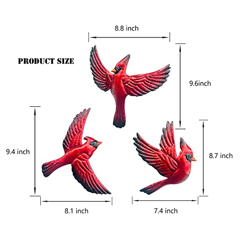 Red Bird Cardinal Wall Art Decor (3 Count)