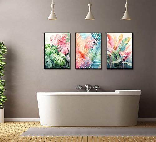 3pcs Tropical Botanical Monstera Leaves Canvas Wall Art (3 Count)