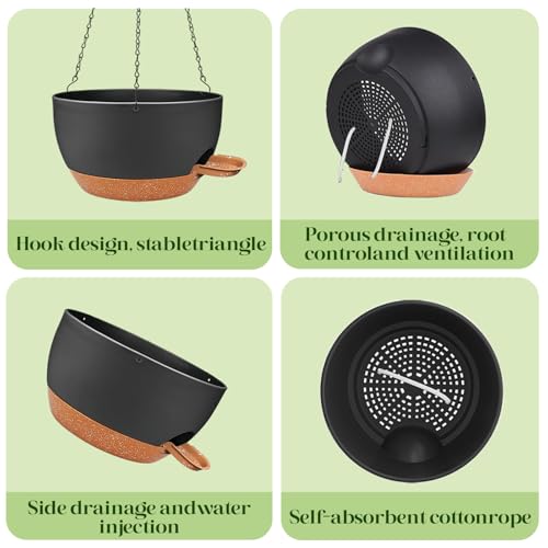2 Pack 10 Inch Self Watering Hanging Planters for Indoor Plants