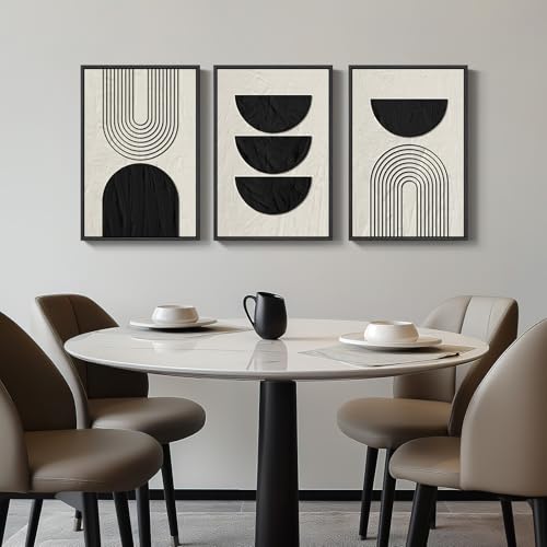 Framed Neutral Black and Beige Abstract Wall Art Set (3 Count)