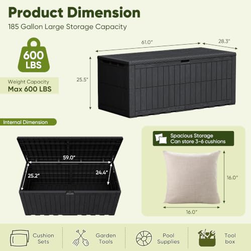 185 Gallon Deck Box Resin Outdoor Storage Box Waterproof