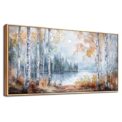 Large Wall Art For Living Room Canvas Wall Decor For Bedroom Office Decorations Trees Forest Landscape Painting Lake view Wall Pictures Home Decor Printing Artwork Wood Framed 30x60 In