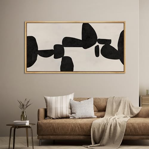 Extra Large Framed Canvas Print Wall Art Modern Abstract Black and White Shapes Antique Retro Fine Art Illustrations Decorative Colorful for Bedroom