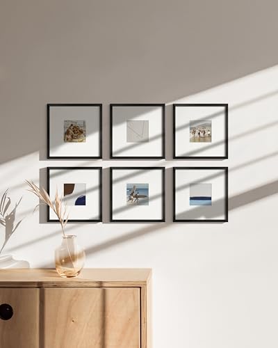 8x8 Black Metal Picture Frames Matted to 4x4 (6 Count)