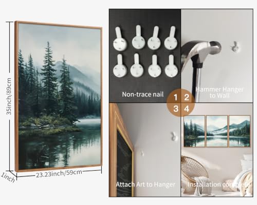 Large Mountain Lake Framed Canvas Wall Art Set