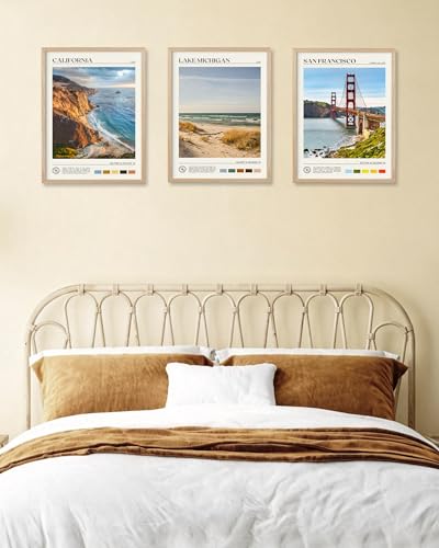 Natural OAK Wood Coastal California Refers Framed Wall Art