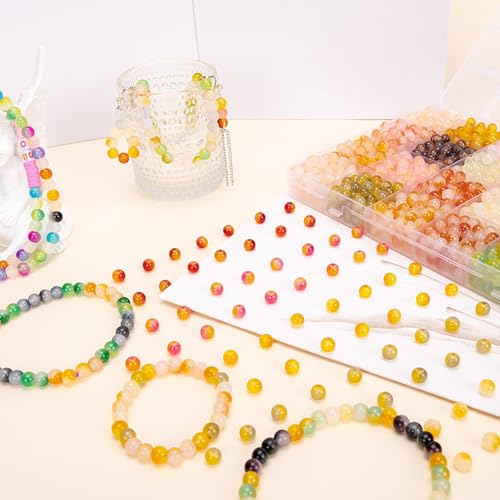 About 1200+ pcs 6mm Glass Beads Bracelet Making Kit (1200 Count)