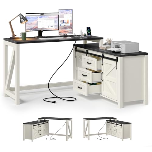 Executive L Shaped Office Desk with Drawers