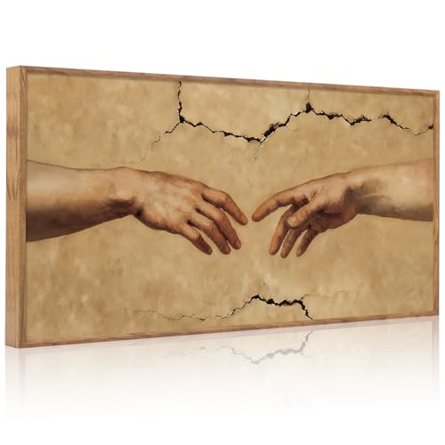 Hands of God Framed Canvas Wall Art 40x20 Inch