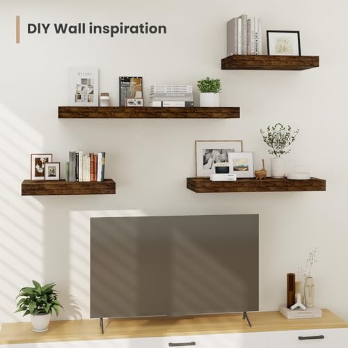 36 x 12 Deep Floating Shelves Wall Mounted Set of 2 Rustic Brown (2 Count)