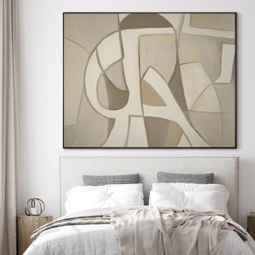 36"x46" Extra Large Framed Wall Art Neutral Abstract Geometric in Mid