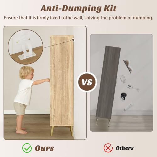 Tall Bathroom Storage Cabinet 57" Rattan Pantry Cabinet