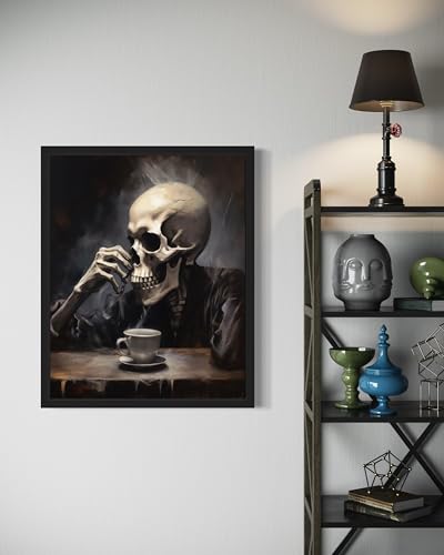 Skull Drinking Coffee Unframed Poster Art Print
