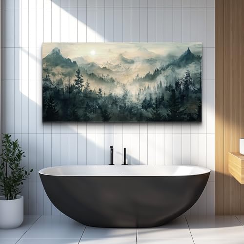 Mountain View Canvas Wall Painting For Living Room Natural Landscape Painting Misty Forest Wall Decoration For Bedroom Home Decoration Modern Printed Artwork Can Be Hung Directly 20x40 In