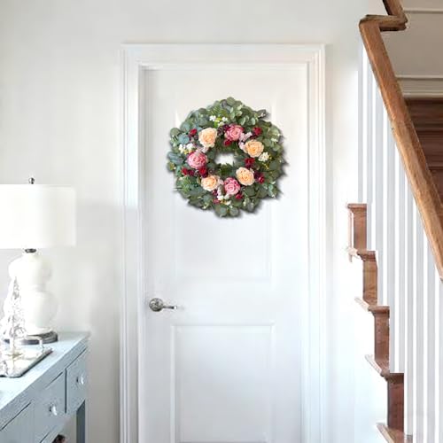 24 Inch Pink Champagne Rose Spring Wreath for Front Door