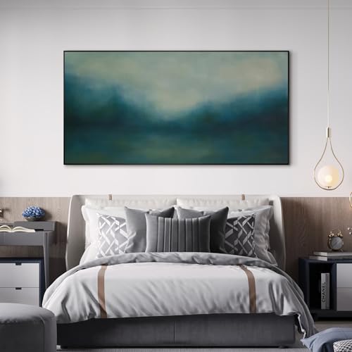 36"x72" Extra Large Framed Wall Art Misty Blue Landscape Abstract Ocean and Sky Illustration for Home Living Room Bedroom Decor